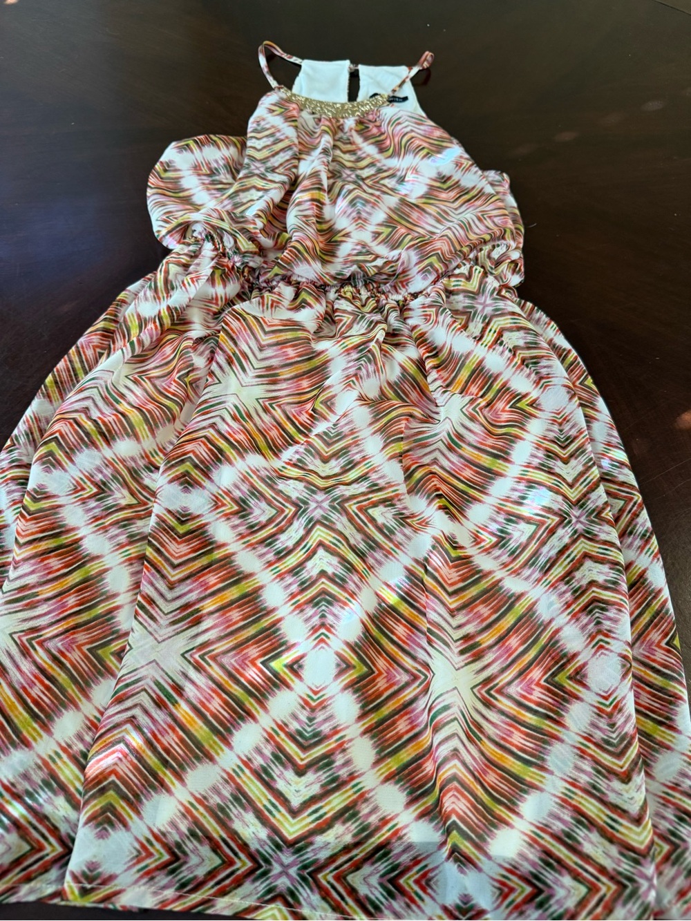 As U Wish Multicolor Geometric Tank Dress in Pink, Orange, Green, Cream